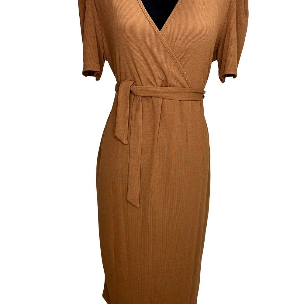 Brown Ribbed Faux Wrap Dress Size XXL